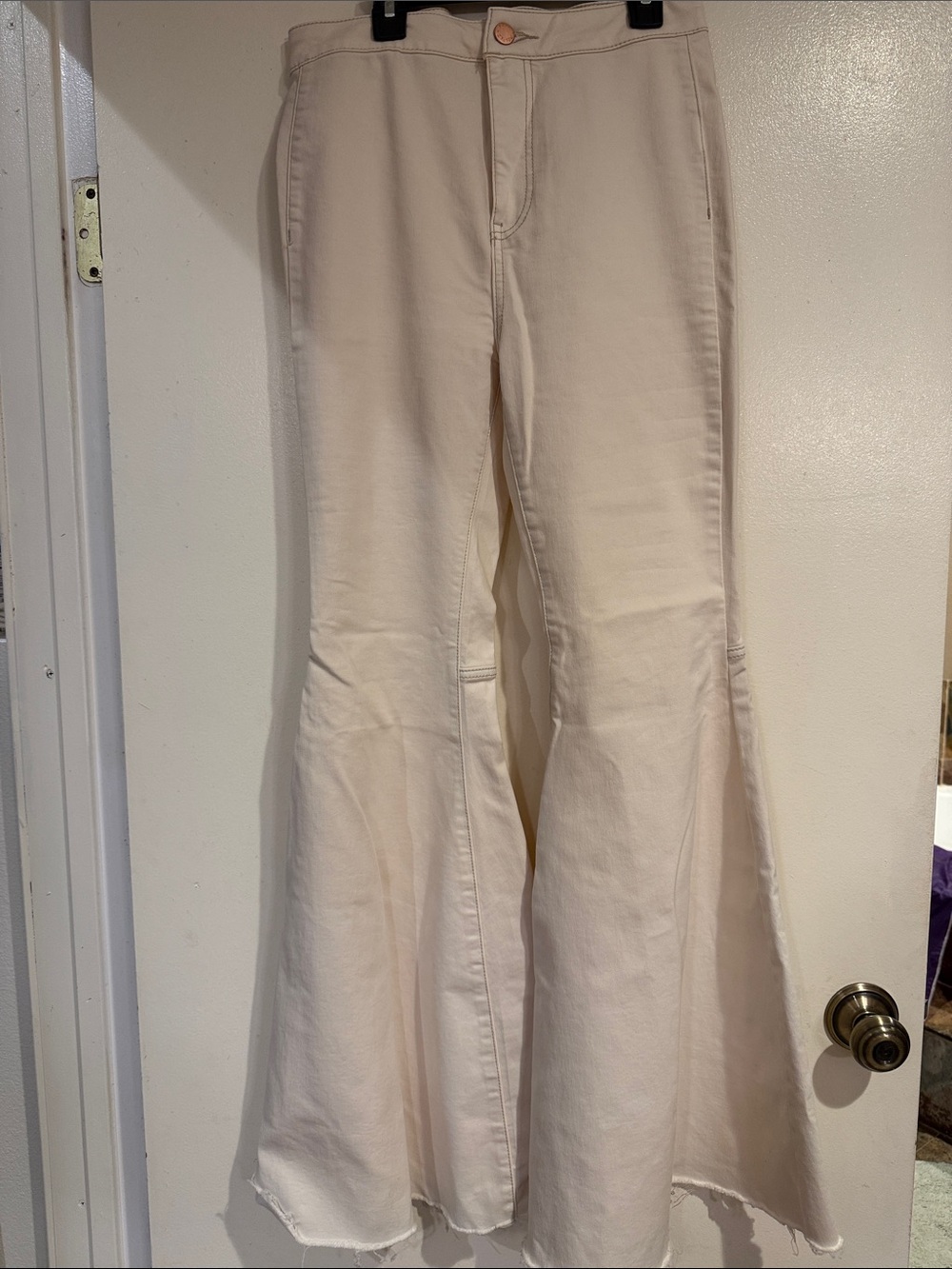 Free People Cream Flared High-Rise Pants